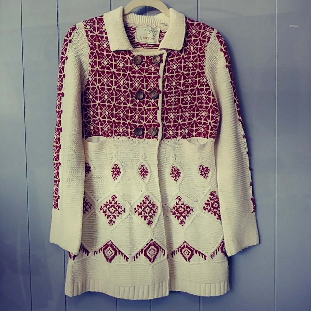 ~Sparrow~ cream and red sweater sz.-large
